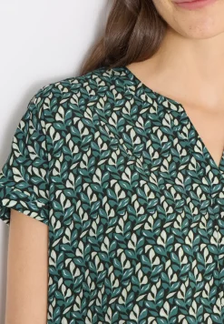 Bluse mit Split Neck und Minimal Print