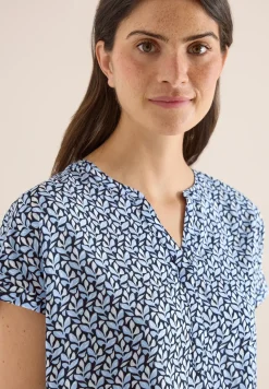 Bluse mit Split Neck und Minimal Print