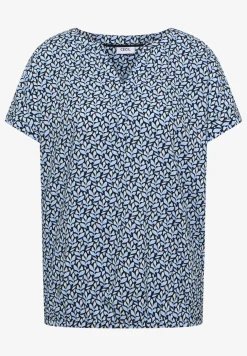 Bluse mit Split Neck und Minimal Print