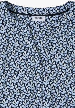 Bluse mit Split Neck und Minimal Print