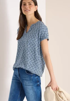 Bluse mit Split Neck und Minimal Print