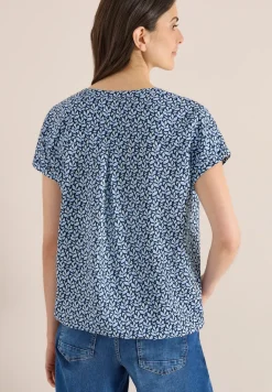 Bluse mit Split Neck und Minimal Print
