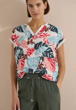 Bluse mit Split Neck und Printmix