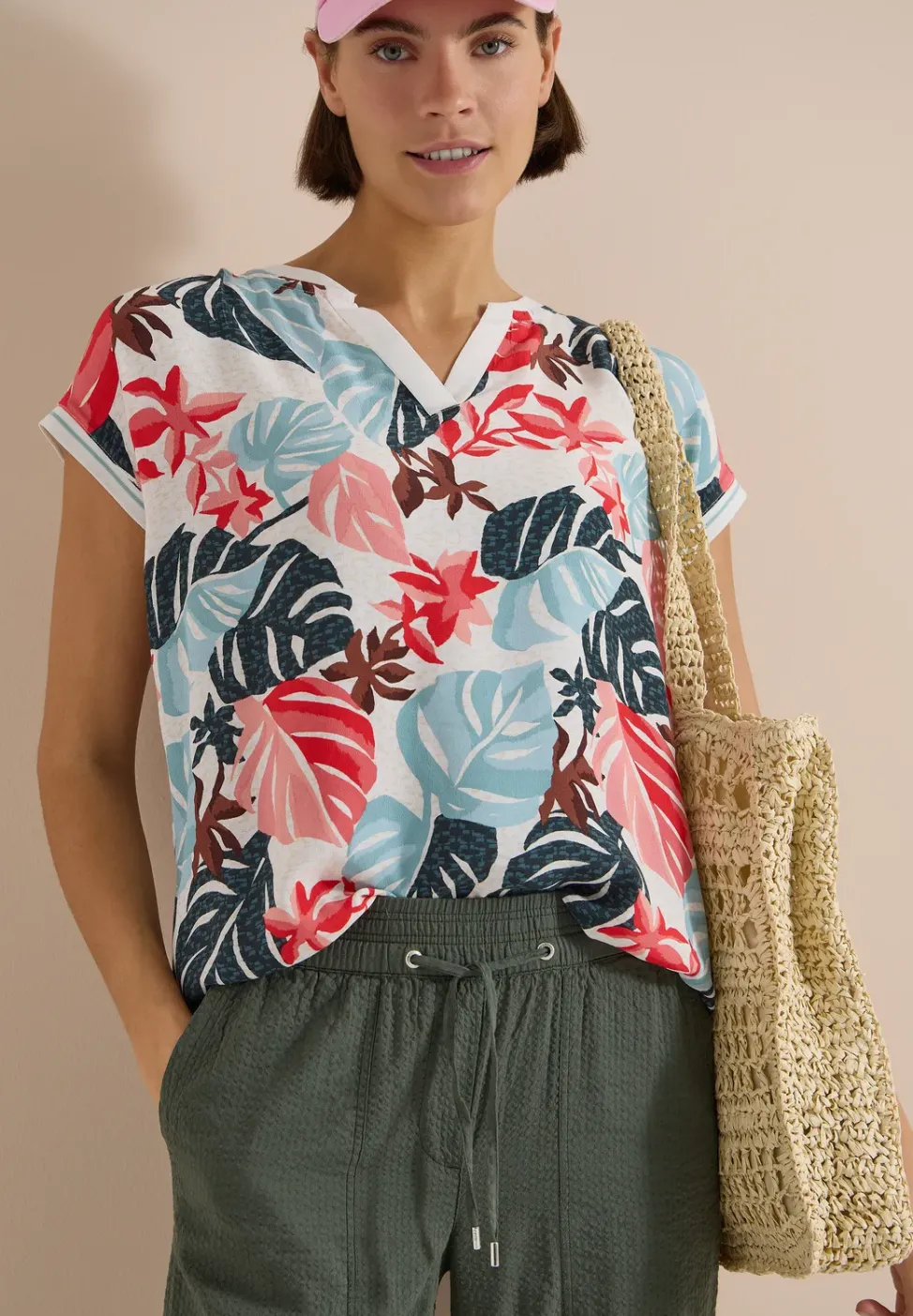 Bluse mit Split Neck und Printmix