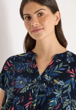 Bluse mit Split Neck und Print