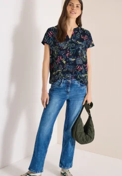 Bluse mit Split Neck und Print