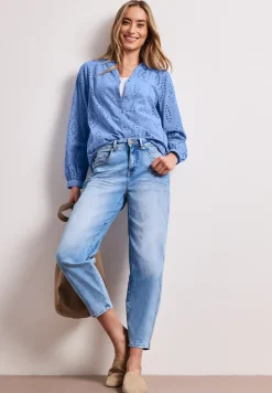 Bluse mit Split Neck und Shiffley-Muster