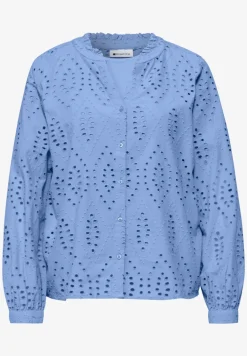 Bluse mit Split Neck und Shiffley-Muster