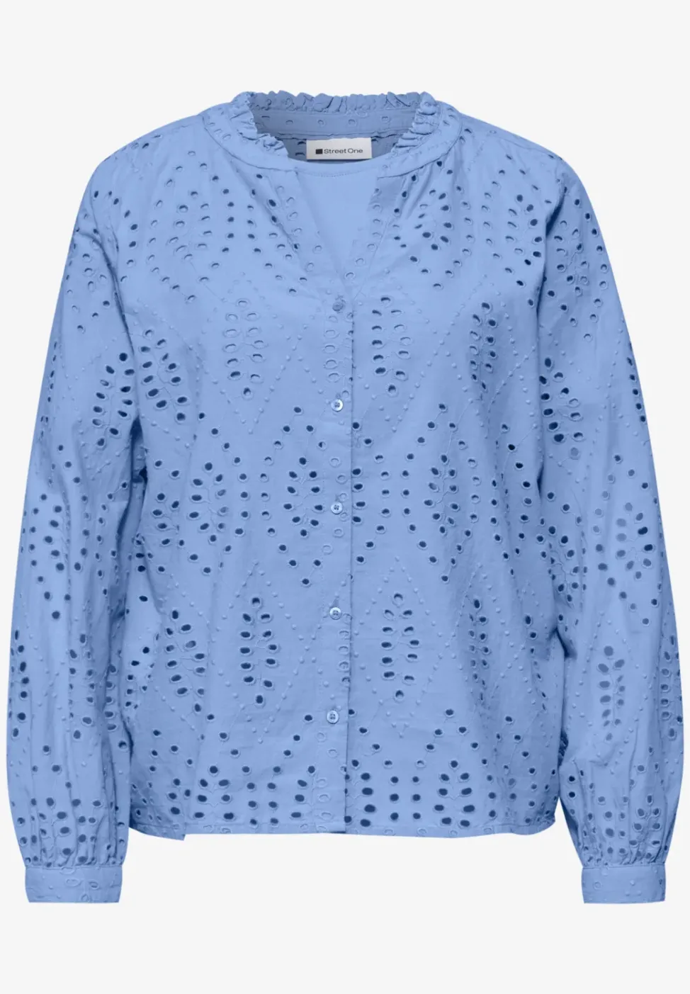 Bluse mit Split Neck und Shiffley-Muster