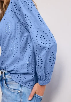 Bluse mit Split Neck und Shiffley-Muster