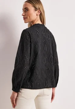 Bluse mit Split Neck und Shiffley-Muster