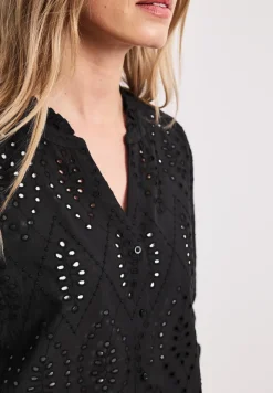 Bluse mit Split Neck und Shiffley-Muster