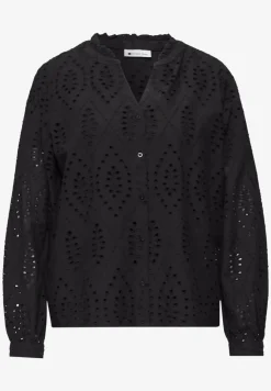 Bluse mit Split Neck und Shiffley-Muster