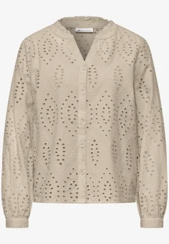 Bluse mit Split Neck und Shiffley-Muster