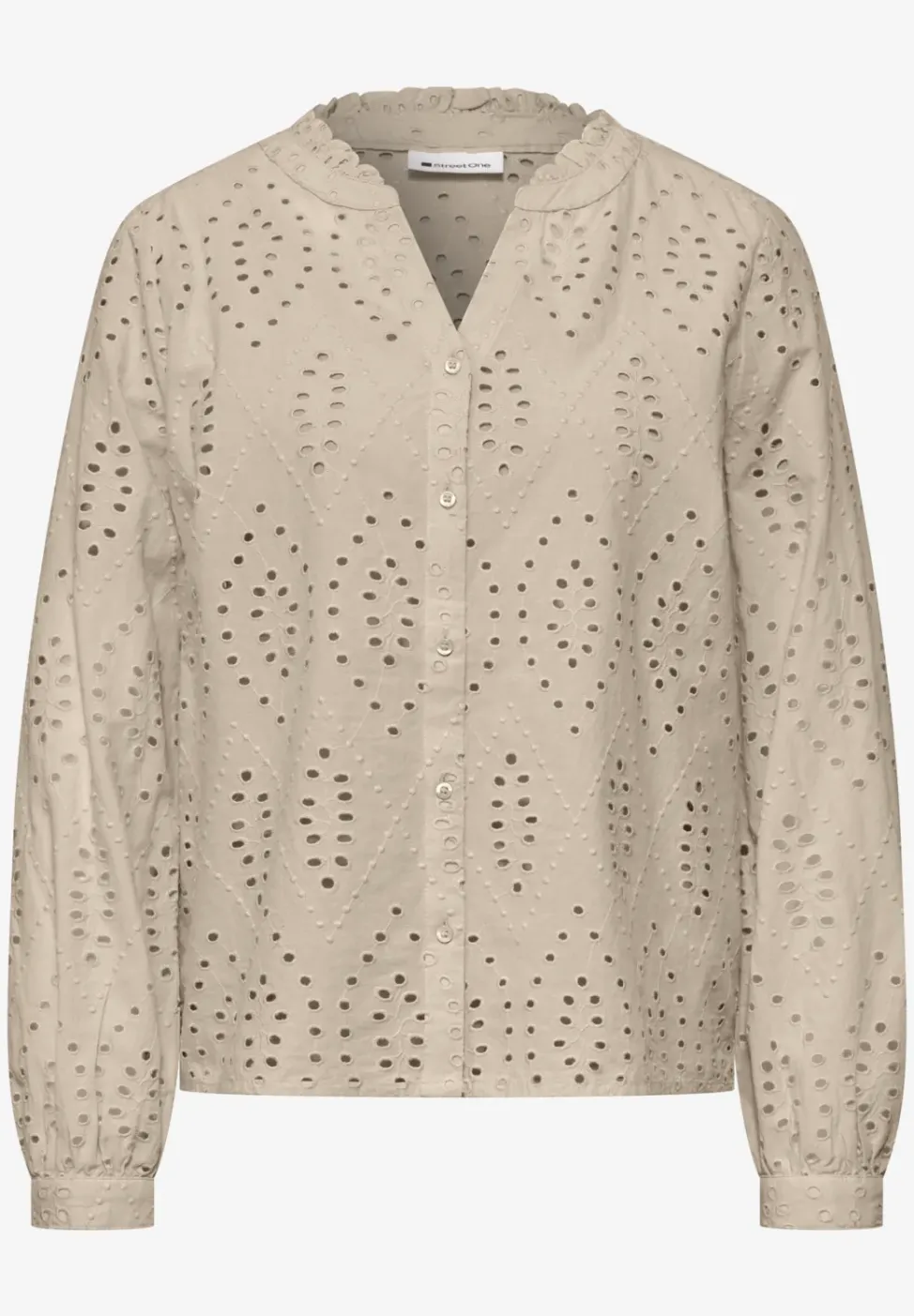 Bluse mit Split Neck und Shiffley-Muster