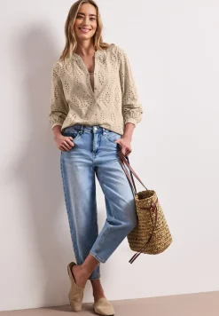 Bluse mit Split Neck und Shiffley-Muster