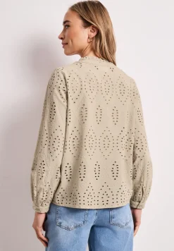 Bluse mit Split Neck und Shiffley-Muster