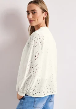 Bluse mit Split Neck und Shiffley-Muster