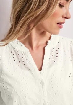 Bluse mit Split Neck und Shiffley-Muster