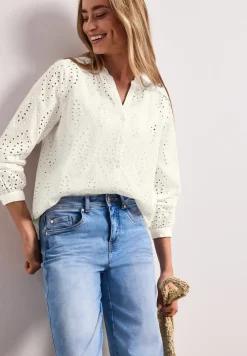 Bluse mit Split Neck und Shiffley-Muster
