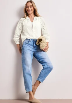 Bluse mit Split Neck und Shiffley-Muster