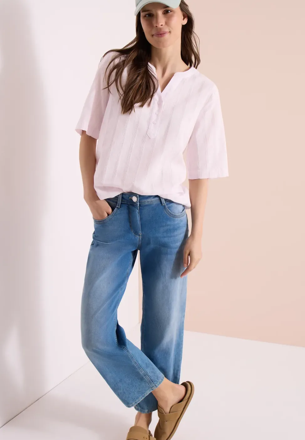 Bluse mit Split Neck und Streifen