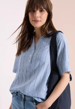 Bluse mit Split Neck und Streifen