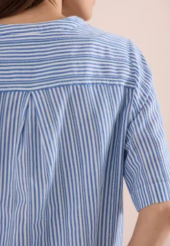 Bluse mit Split Neck und Streifen