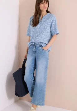 Bluse mit Split Neck und Streifen