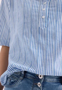 Bluse mit Split Neck und Streifen