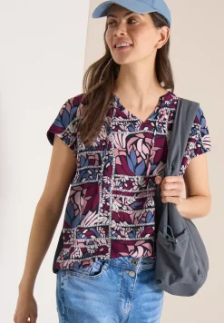 Bluse mit Split Neck und Strukturmix