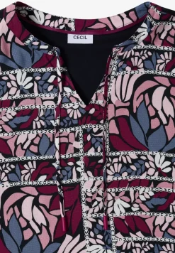 Bluse mit Split Neck und Strukturmix