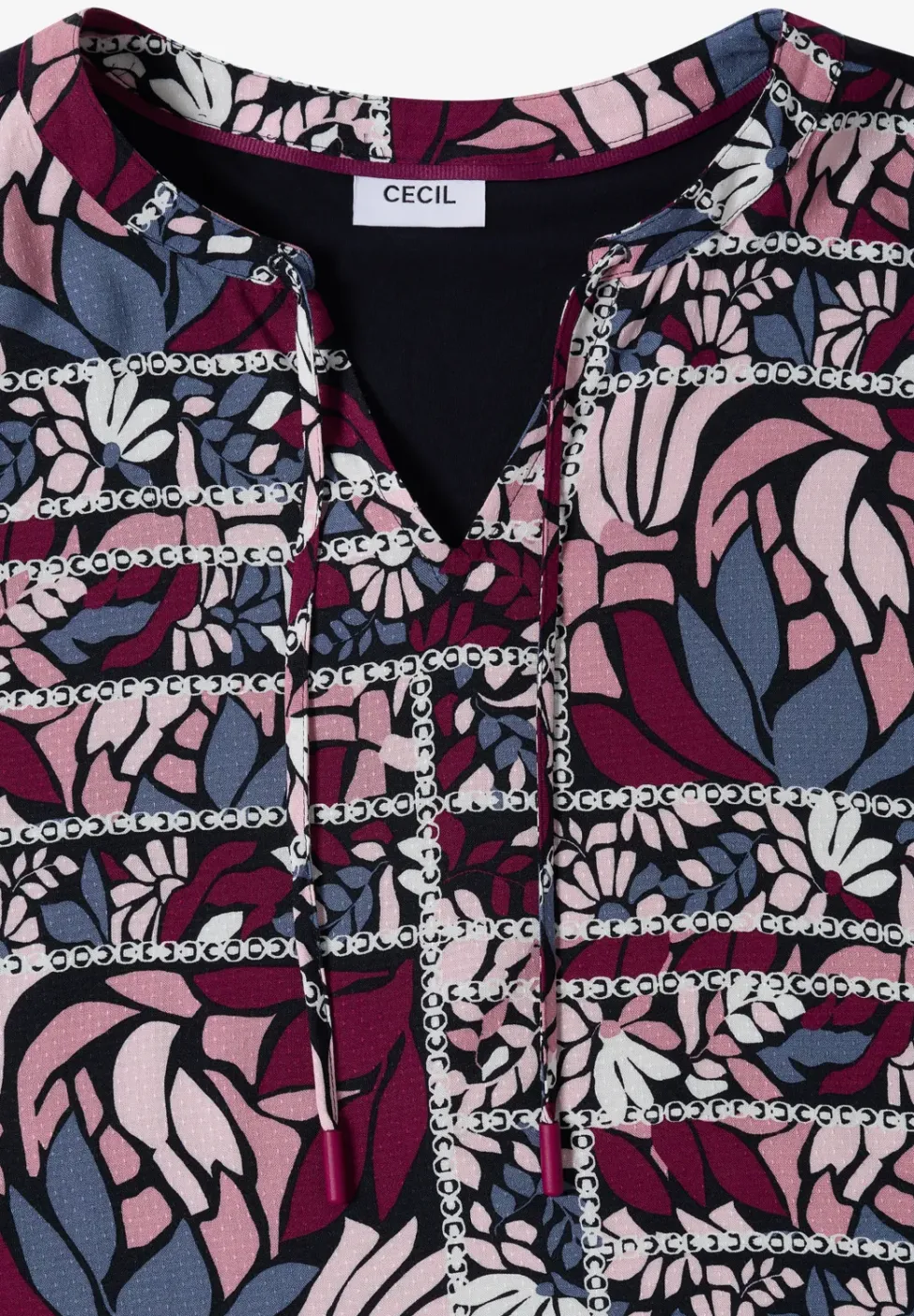 Bluse mit Split Neck und Strukturmix