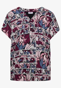 Bluse mit Split Neck und Strukturmix