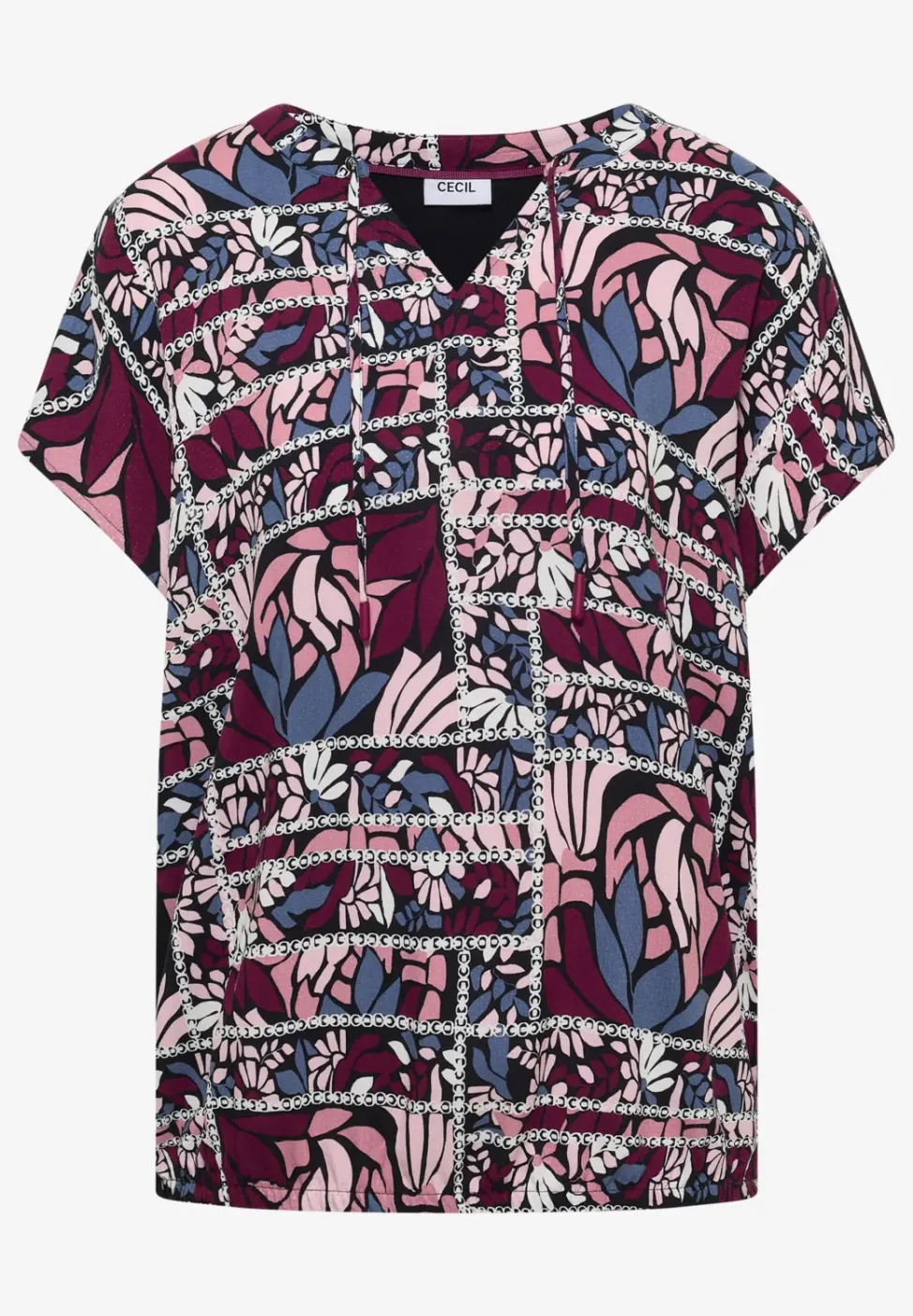Bluse mit Split Neck und Strukturmix