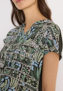 Bluse mit Split Neck und Strukturmix