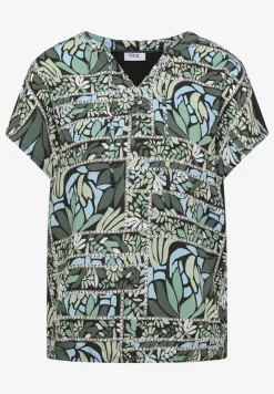 Bluse mit Split Neck und Strukturmix