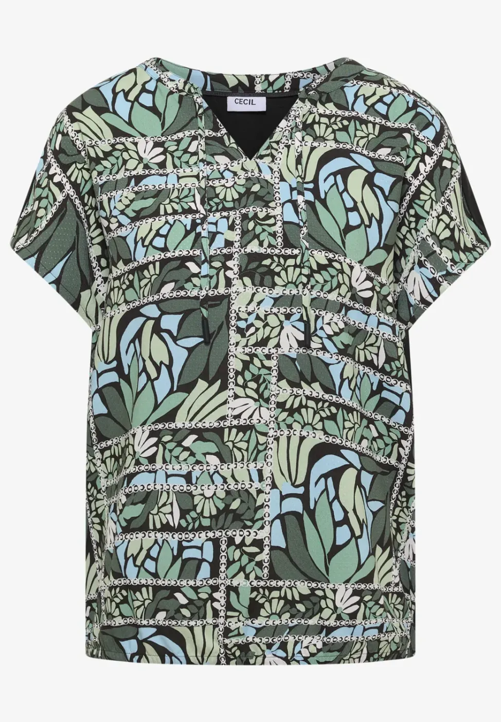 Bluse mit Split Neck und Strukturmix