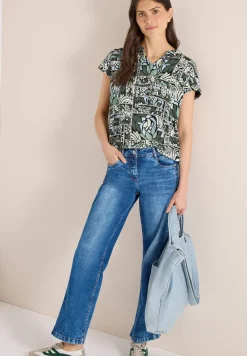 Bluse mit Split Neck und Strukturmix