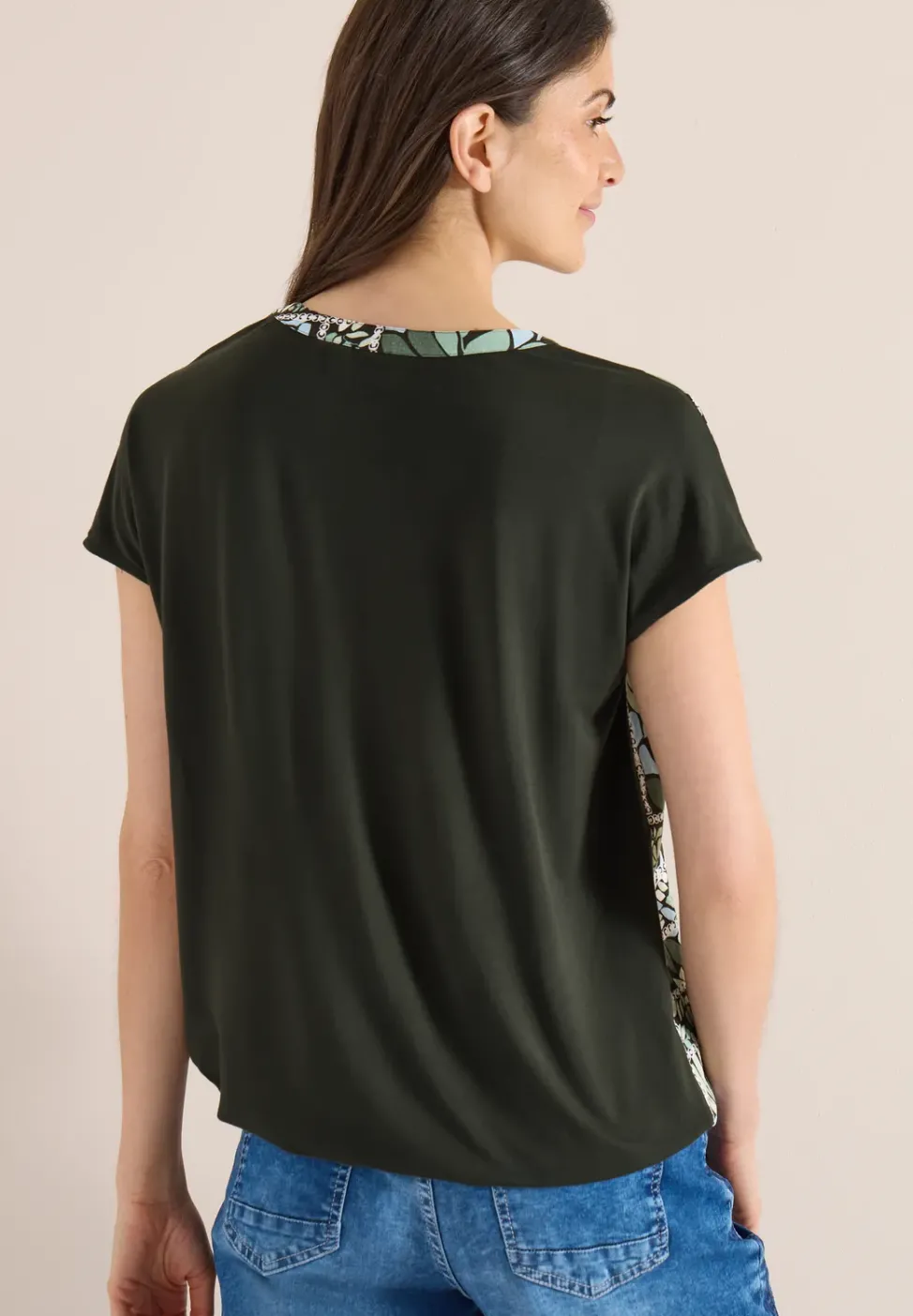 Bluse mit Split Neck und Strukturmix