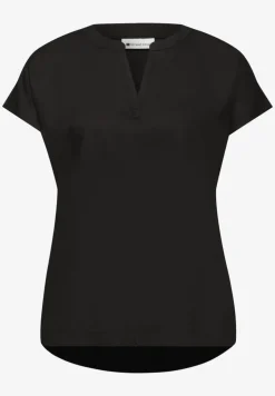 Blusenshirt in Unifarbe mit Split Neck