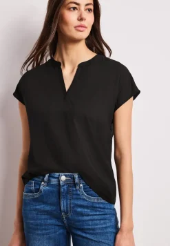 Blusenshirt in Unifarbe mit Split Neck
