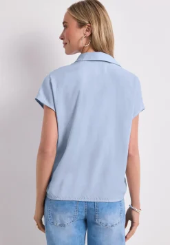 Blusenshirt mit Hemdkragen und Elastiksaum