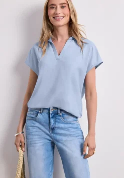Blusenshirt mit Hemdkragen und Elastiksaum