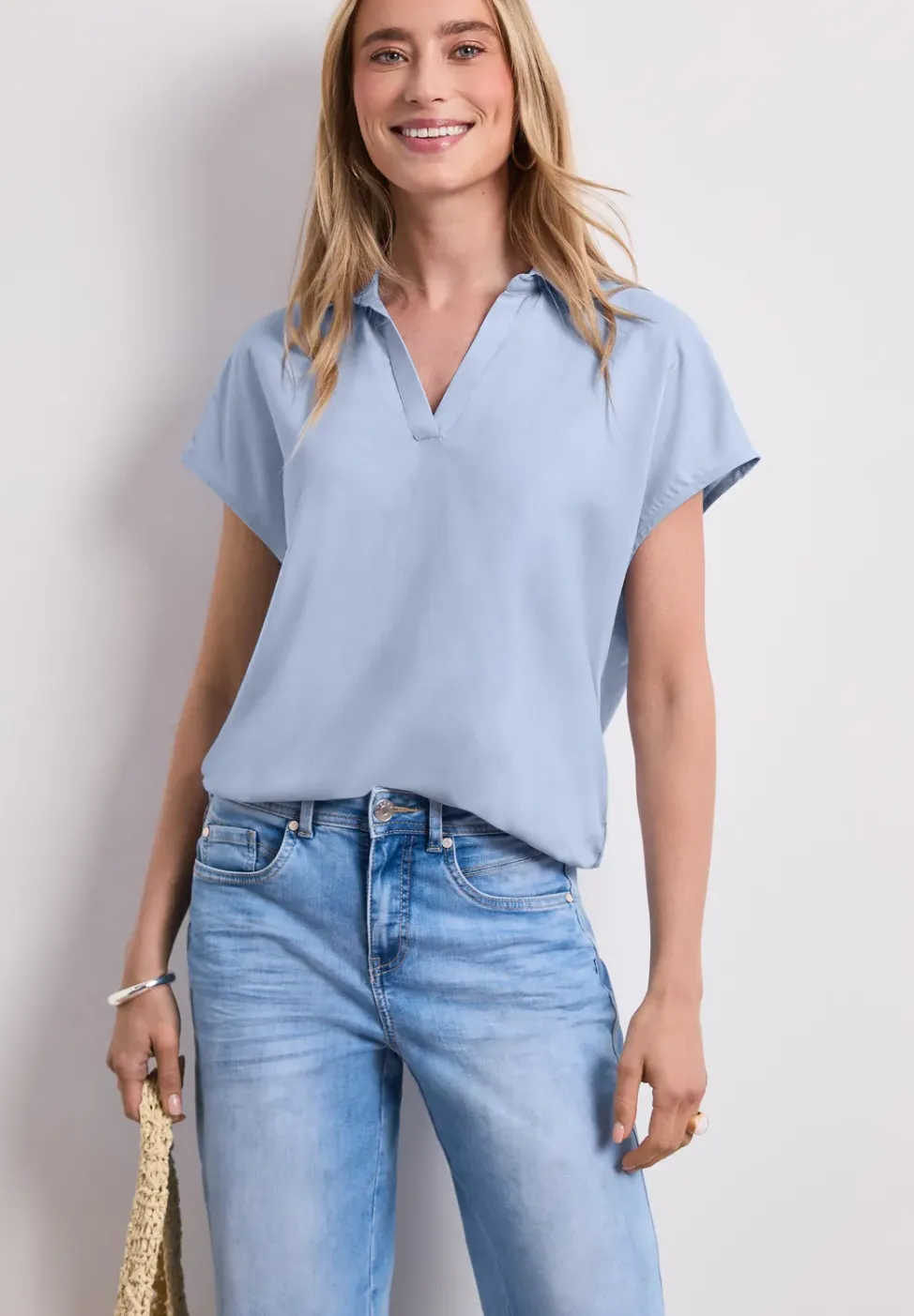 Blusenshirt mit Hemdkragen und Elastiksaum