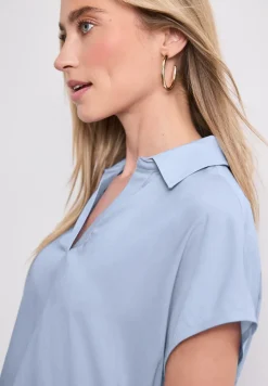 Blusenshirt mit Hemdkragen und Elastiksaum