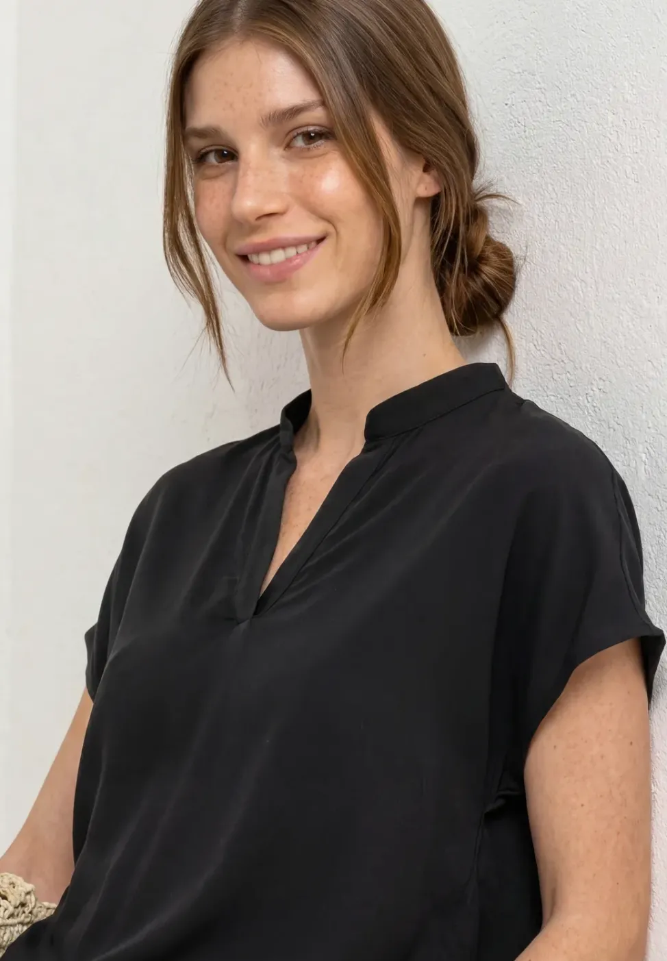 Blusenshirt mit Hemdkragen und Elastiksaum