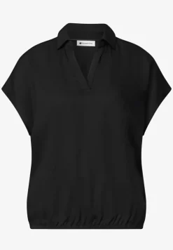 Blusenshirt mit Hemdkragen und Elastiksaum