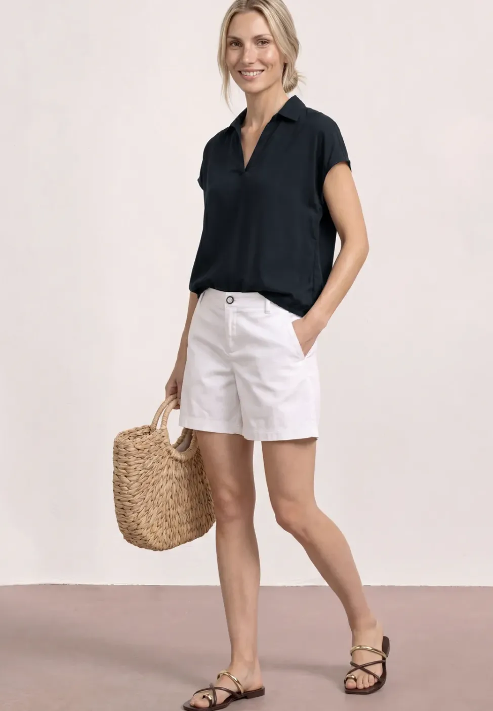 Blusenshirt mit Hemdkragen und Elastiksaum