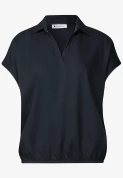 Blusenshirt mit Hemdkragen und Elastiksaum